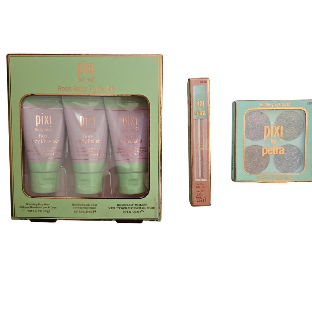 Pixi Beauty Rose Body Travel Kit‎ & Glitter Eye Quad Makeup Set